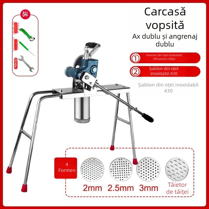 Mașină de făcut tăiței din oțel inoxidabil, manuală, cu 7 matrițe, pentru uz casnic și comercial