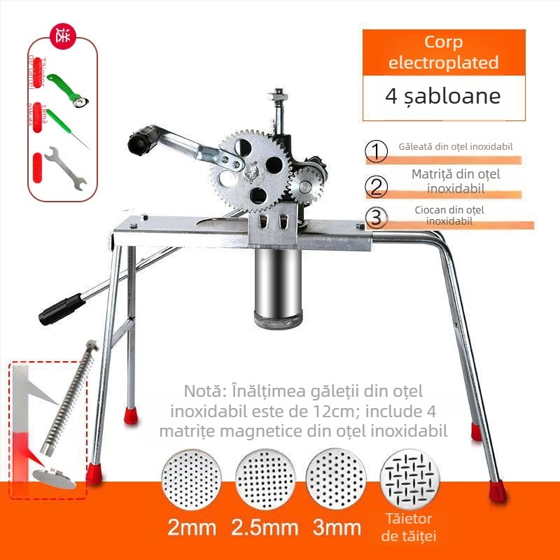 Mașină de făcut tăiței din oțel inoxidabil, manuală, cu 7 matrițe, pentru uz casnic și comercial