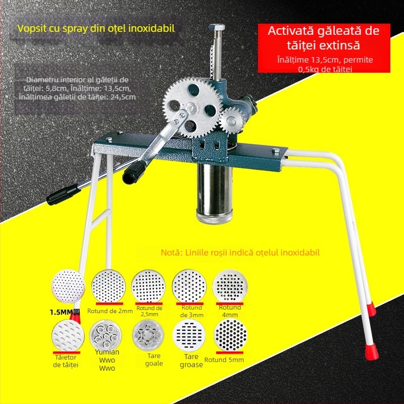 Mașină de făcut tăiței din oțel inoxidabil, manuală, cu 7 matrițe, pentru uz casnic și comercial
