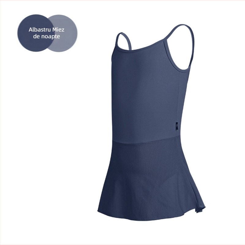 Costum de dans pentru copii: leotard cu bretele, fustă tul cu plasă, material nailon amestec, căptușeală din mătase de lapte