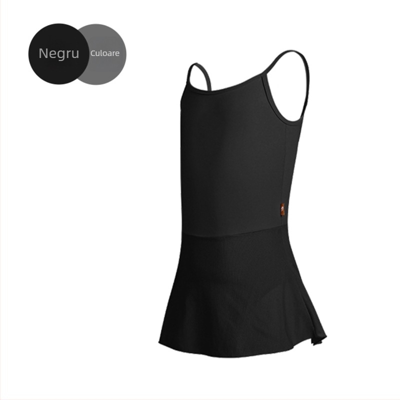 Costum de dans pentru copii: leotard cu bretele, fustă tul cu plasă, material nailon amestec, căptușeală din mătase de lapte