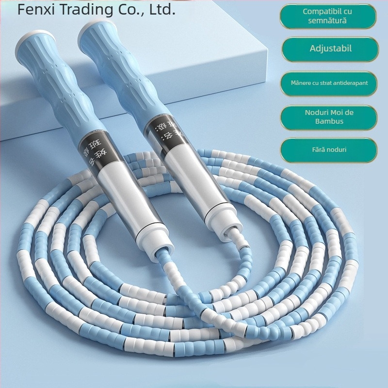 Sfoară de sărit cu mărgele moi din bambus, pentru copii de grădiniță și clasele primare, pentru începători, antialunecare, fără noduri, reglabilă