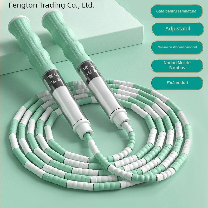 Sfoară de sărit cu mărgele moi din bambus, pentru copii de grădiniță și clasele primare, pentru începători, antialunecare, fără noduri, reglabilă