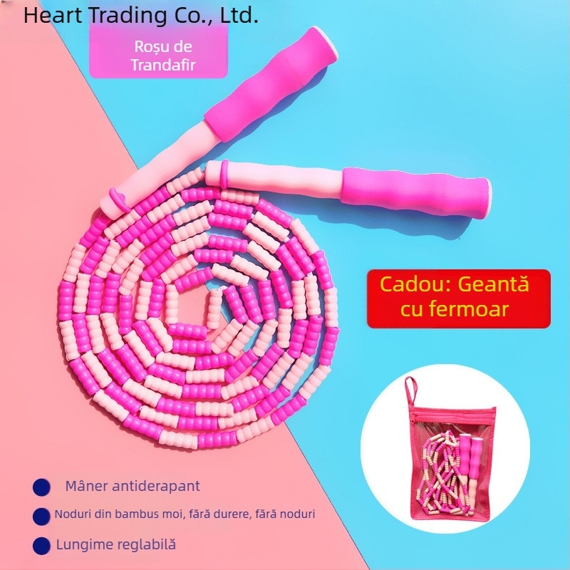 Sfoară de sărit cu mărgele moi din bambus, pentru copii de grădiniță și clasele primare, pentru începători, antialunecare, fără noduri, reglabilă