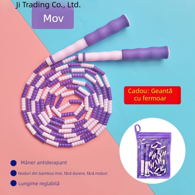 Sfoară de sărit cu mărgele moi din bambus, pentru copii de grădiniță și clasele primare, pentru începători, antialunecare, fără noduri, reglabilă