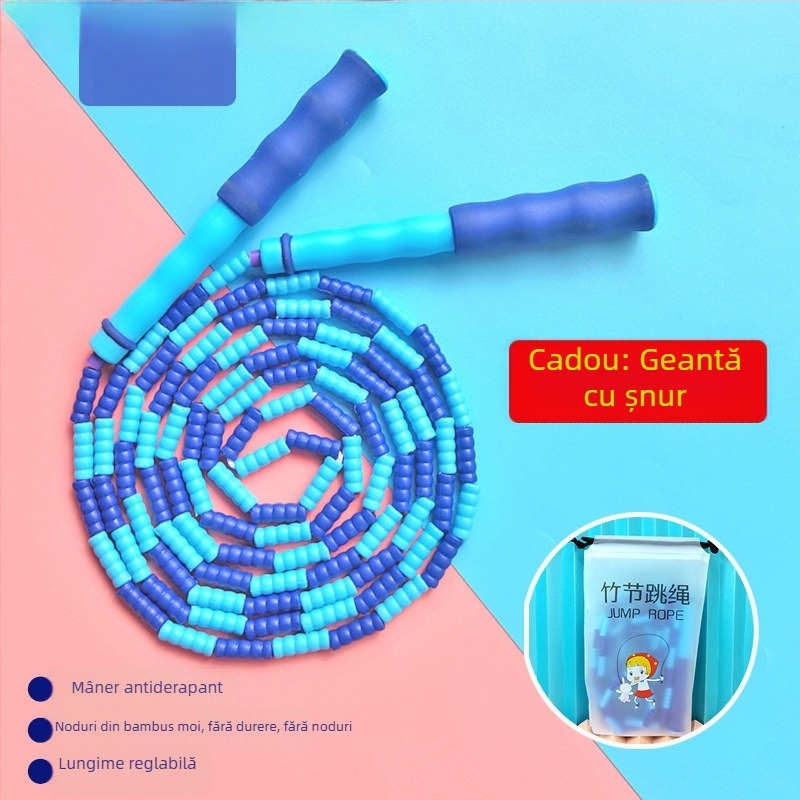 Sfoară de sărit cu mărgele moi din bambus, pentru copii de grădiniță și clasele primare, pentru începători, antialunecare, fără noduri, reglabilă