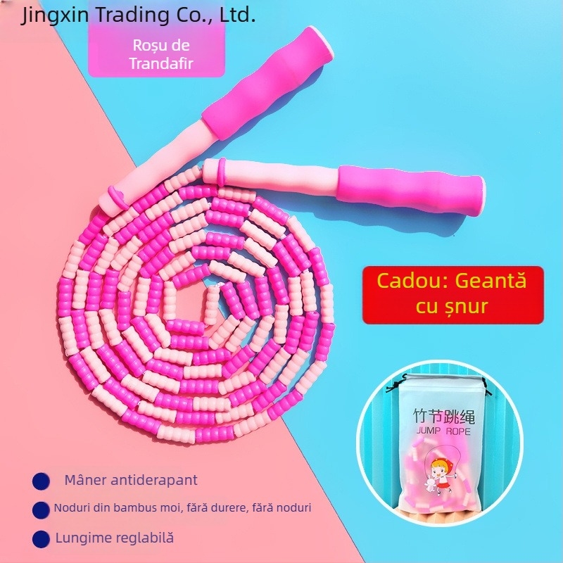 Sfoară de sărit cu mărgele moi din bambus, pentru copii de grădiniță și clasele primare, pentru începători, antialunecare, fără noduri, reglabilă