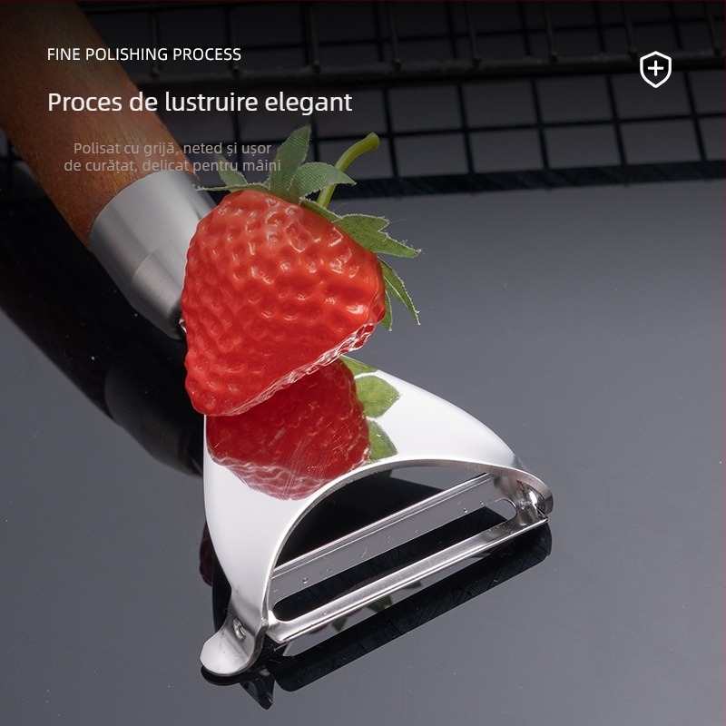 Set de ustensile de bucătărie din oțel inoxidabil 304, cu mâner din lemn – include formator pentru bile de fructe, suport pentru tavă, decupator de sâmburi, cuțit pentru creveți, cuțit de decojit, deschizător de sticle