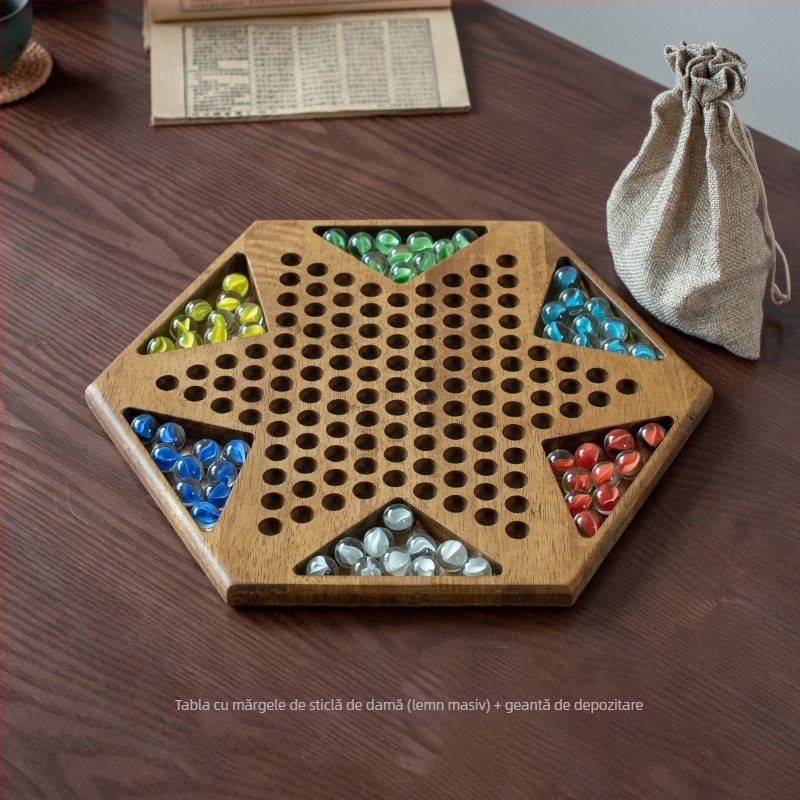 Dama din lemn cu mingi de sticlă – joc educațional de masă