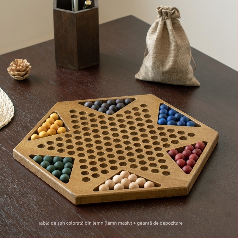 Dama din lemn cu mingi de sticlă – joc educațional de masă