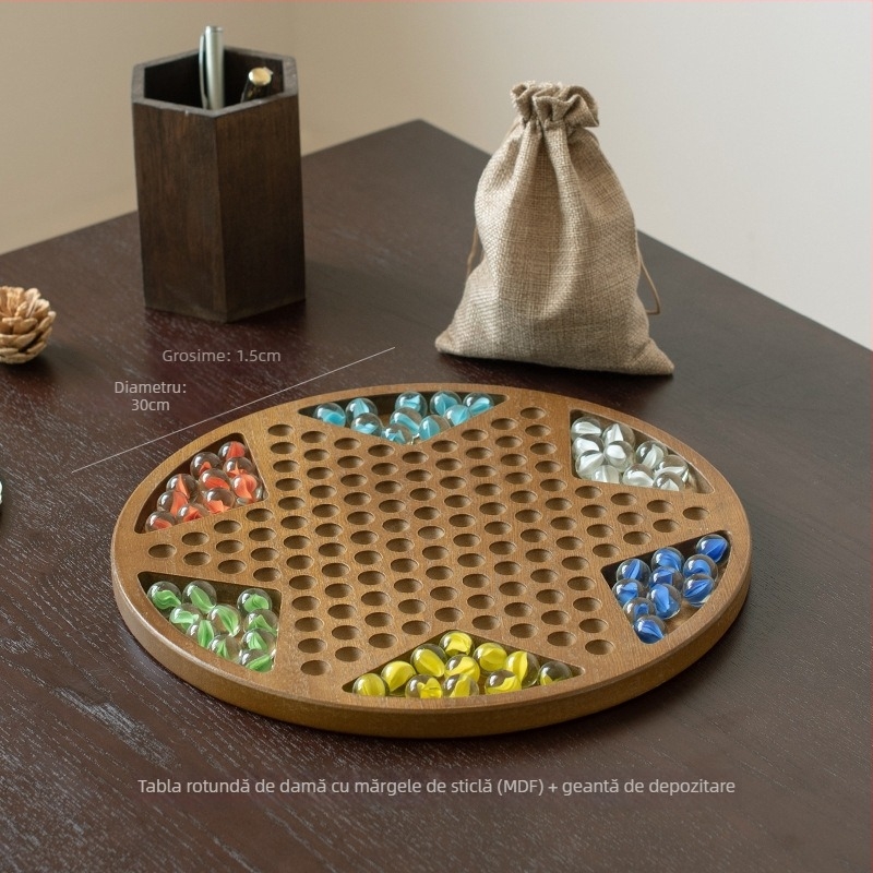 Dama din lemn cu mingi de sticlă – joc educațional de masă