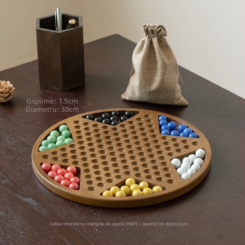Dama din lemn cu mingi de sticlă – joc educațional de masă