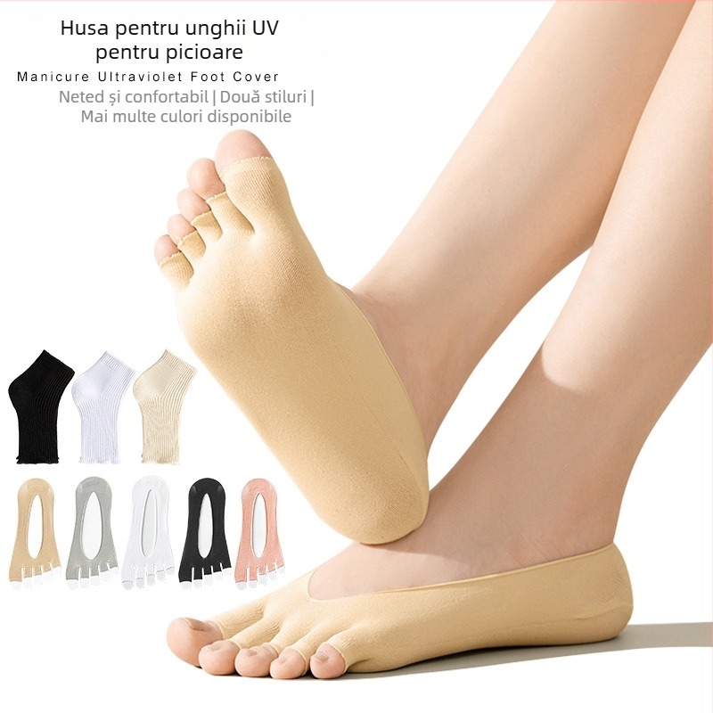 Monika Nails Professional Acoperitoare pentru picioare cu protecție UV pentru manichiură, formă de barcă, deschidere deschisă, design fără degete, pereche