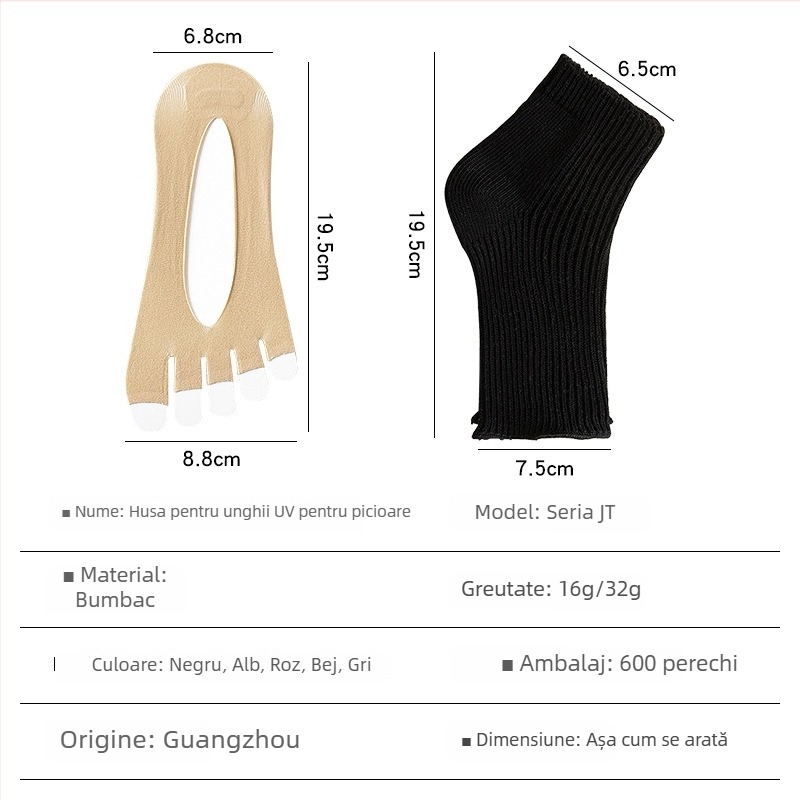 Monika Nails Professional Acoperitoare pentru picioare cu protecție UV pentru manichiură, formă de barcă, deschidere deschisă, design fără degete, pereche