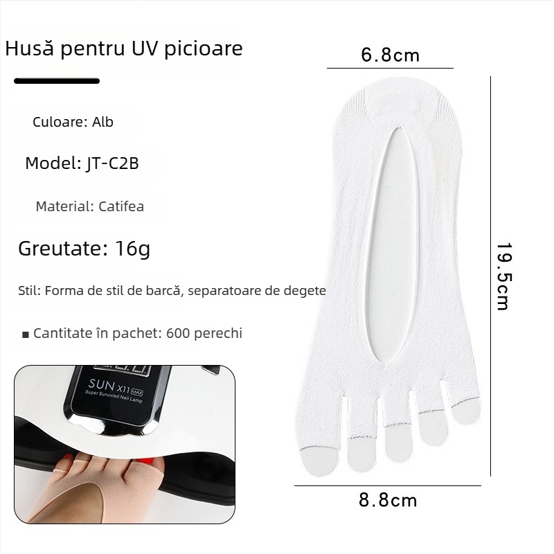 Monika Nails Professional Acoperitoare pentru picioare cu protecție UV pentru manichiură, formă de barcă, deschidere deschisă, design fără degete, pereche