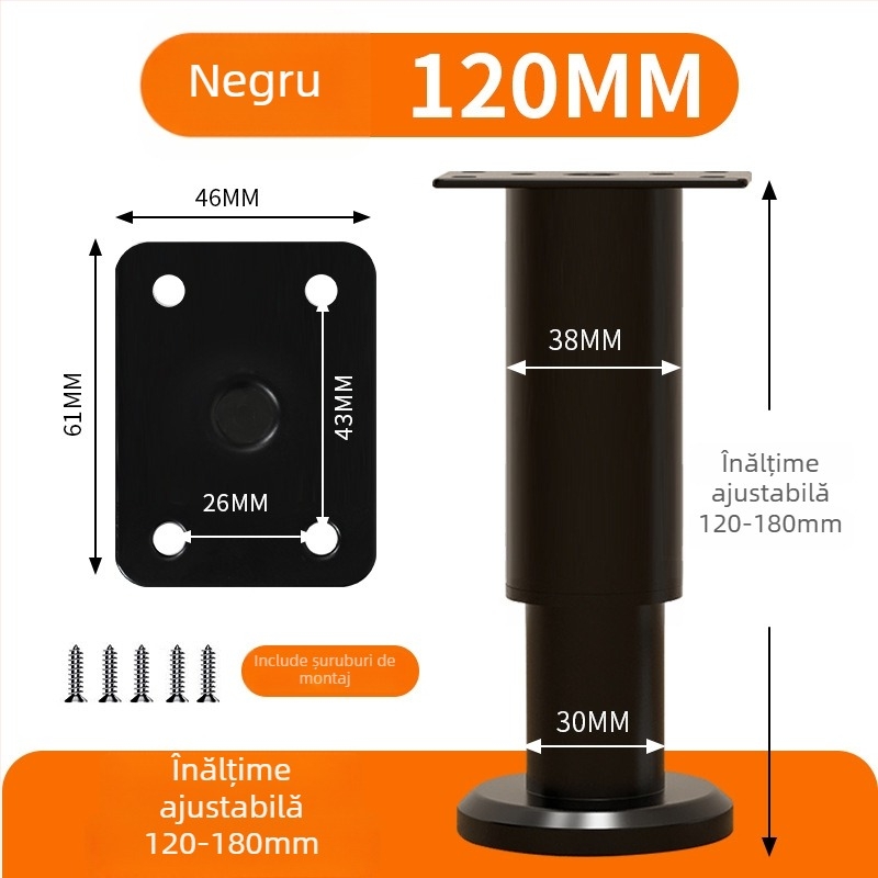 Picioare de sprijin reglabile pentru mobilier – telescopic, oțel laminat la rece, sufragerie