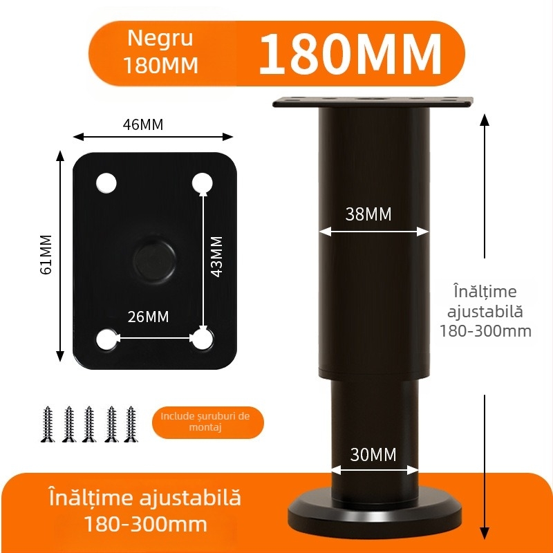 Picioare de sprijin reglabile pentru mobilier – telescopic, oțel laminat la rece, sufragerie