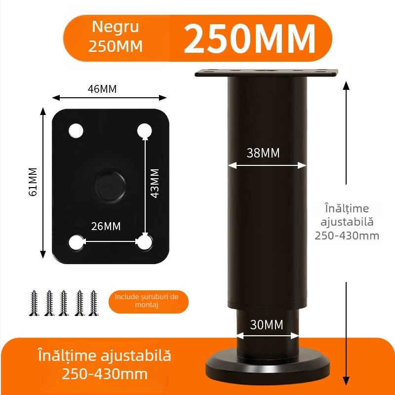 Picioare de sprijin reglabile pentru mobilier – telescopic, oțel laminat la rece, sufragerie