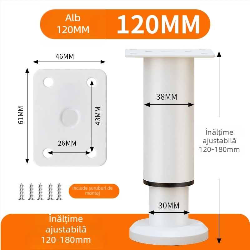 Picioare de sprijin reglabile pentru mobilier – telescopic, oțel laminat la rece, sufragerie