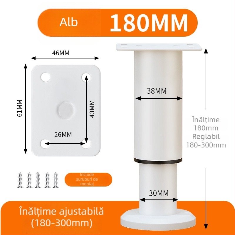 Picioare de sprijin reglabile pentru mobilier – telescopic, oțel laminat la rece, sufragerie