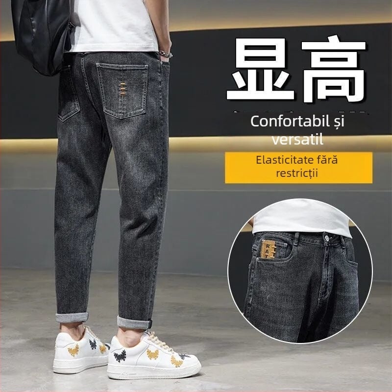 Blugi de bărbați – Slim Straight, talie medie, lungime 9/10, fermoar (Primăvară)