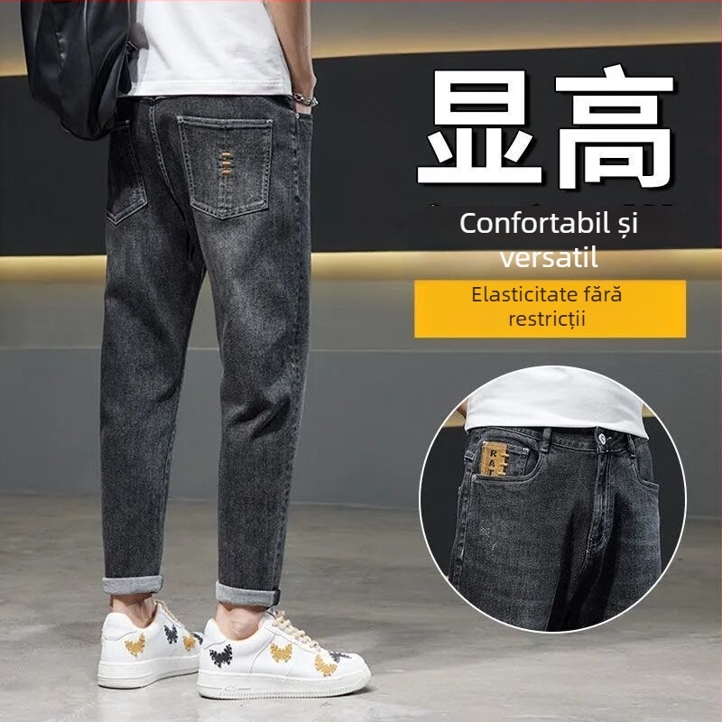 Blugi de bărbați – Slim Straight, talie medie, lungime 9/10, fermoar (Primăvară)