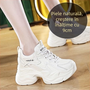 Pantofi sport damă cu piele split, căptuțiți cu fleece, talpă din cauciuc și branț cu creștere înălțime