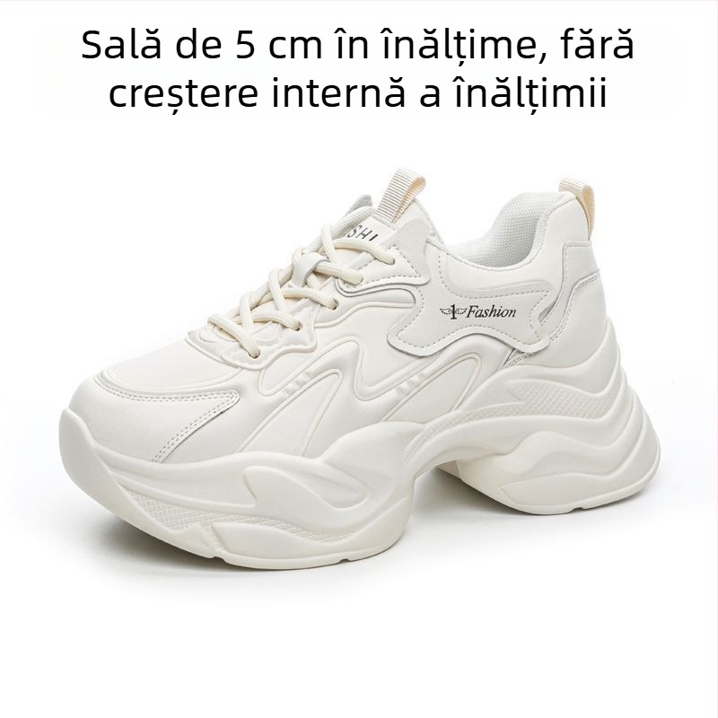 Pantofi sport damă cu piele split, căptuțiți cu fleece, talpă din cauciuc și branț cu creștere înălțime