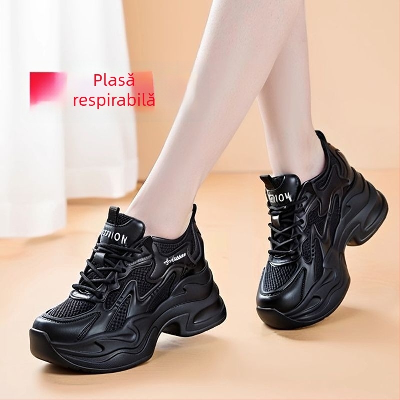 Pantofi sport damă cu piele split, căptuțiți cu fleece, talpă din cauciuc și branț cu creștere înălțime