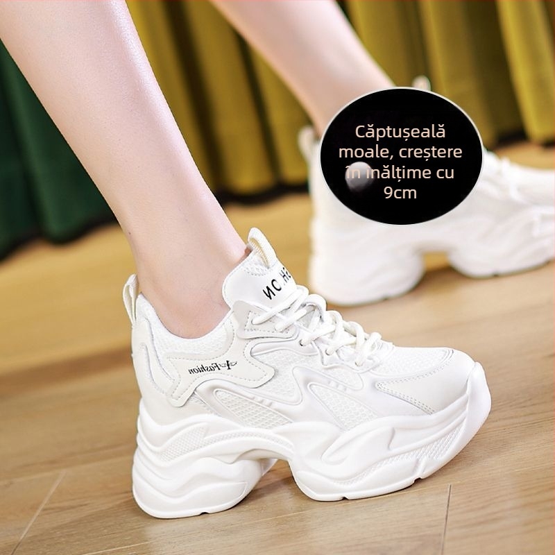 Pantofi sport damă cu piele split, căptuțiți cu fleece, talpă din cauciuc și branț cu creștere înălțime