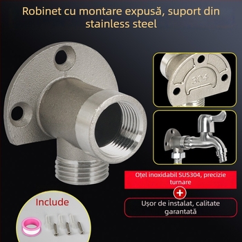 Bază de montaj pentru robinet din oțel inoxidabil 304, filetare interne și externe de 1/2 inch, suport de perete și adaptor cot