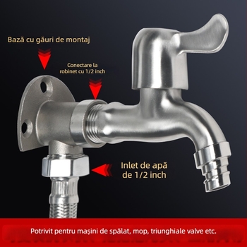 Bază de montaj pentru robinet din oțel inoxidabil 304, filetare interne și externe de 1/2 inch, suport de perete și adaptor cot