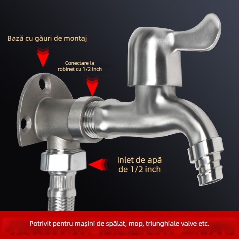 Bază de montaj pentru robinet din oțel inoxidabil 304, filetare interne și externe de 1/2 inch, suport de perete și adaptor cot