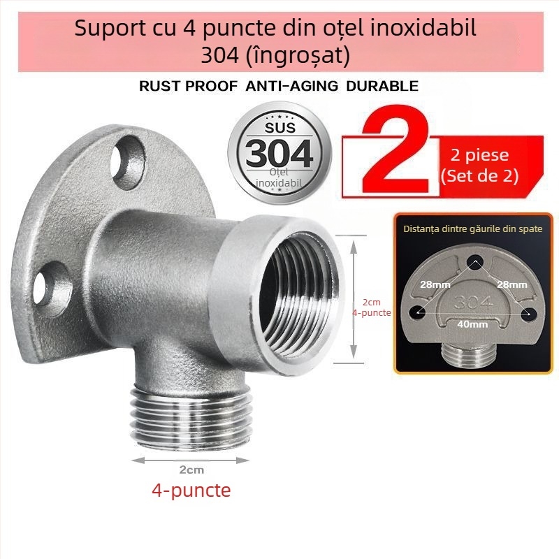 Bază de montaj pentru robinet din oțel inoxidabil 304, filetare interne și externe de 1/2 inch, suport de perete și adaptor cot