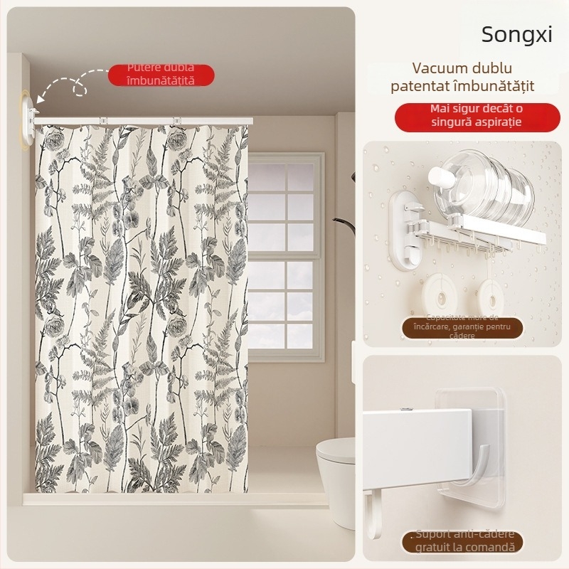 Perdea de duș pentru separare în baie, poliester, stil Nordic, model solid sau desen animat, Smart brand intelligence