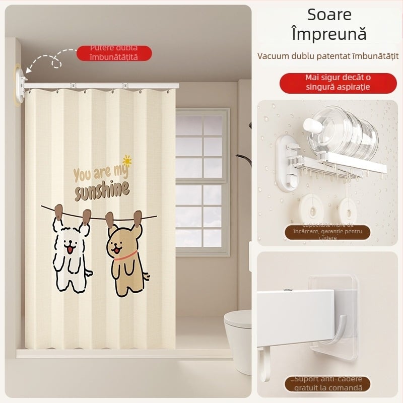 Perdea de duș pentru separare în baie, poliester, stil Nordic, model solid sau desen animat, Smart brand intelligence