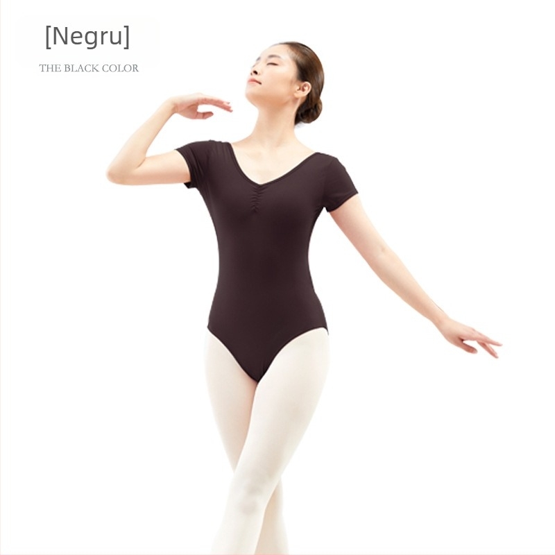 Leotard pentru adulți, pentru balet și dans, dintr-o piesă, cu spate dantelat, mâneci scurte, material Spandex