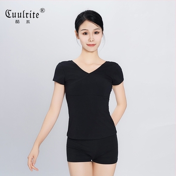 Top de dans pentru femei – tricou scurt din bumbac cu cruce frontală, balet pentru practică, adultă, model solid, bumbac 93%, căptușeală viscose 95%