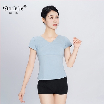 Top de dans pentru femei – tricou scurt din bumbac cu cruce frontală, balet pentru practică, adultă, model solid, bumbac 93%, căptușeală viscose 95%