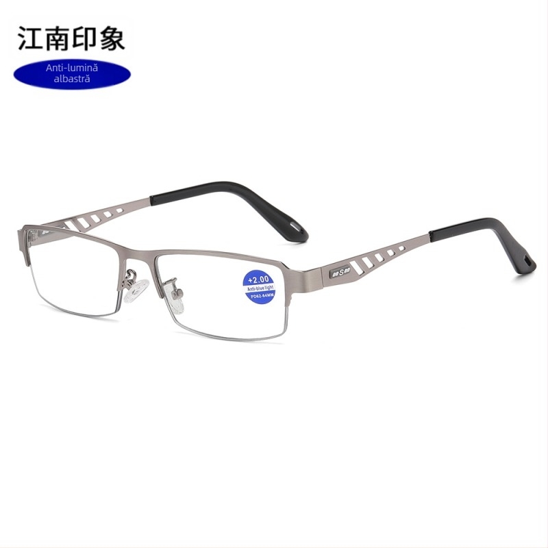 Ochelari progresivi de citit cu anti-lumină albastră, lentile ce își schimbă culoarea, material lentile AC, ramă metalică pătrată