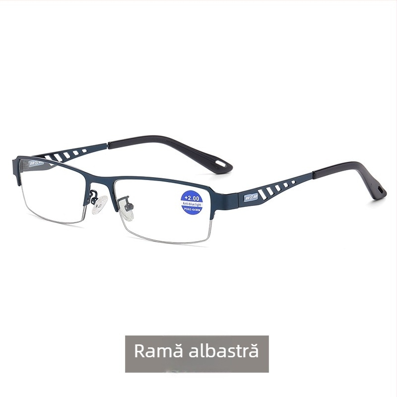 Ochelari progresivi de citit cu anti-lumină albastră, lentile ce își schimbă culoarea, material lentile AC, ramă metalică pătrată
