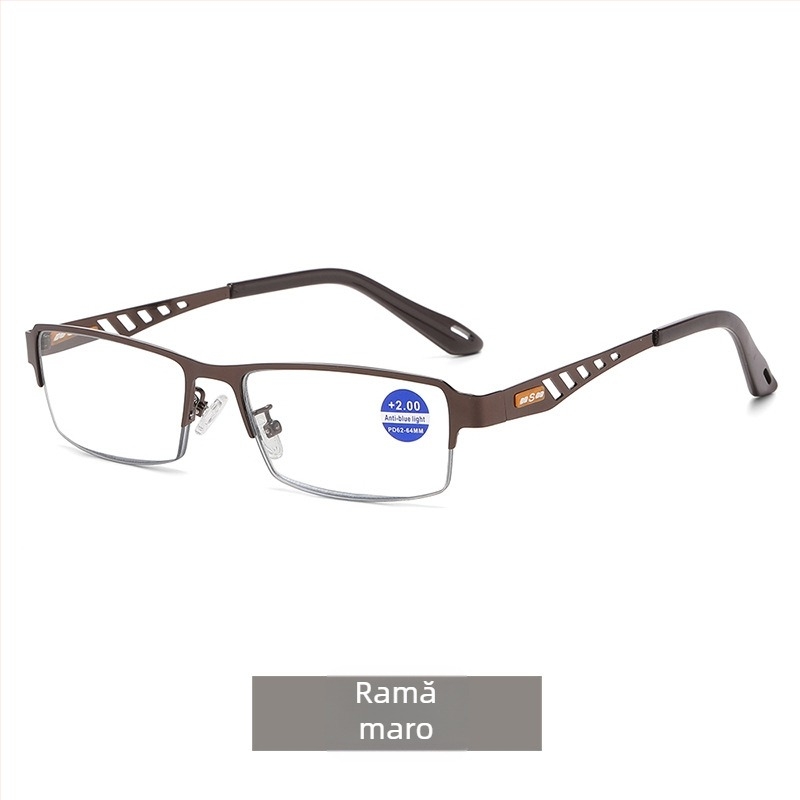 Ochelari progresivi de citit cu anti-lumină albastră, lentile ce își schimbă culoarea, material lentile AC, ramă metalică pătrată