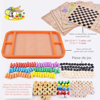 Set de joc din lemn, multifuncțional pentru șah, damă și șah militar — potrivit pentru diferite situații; vârsta 7–60; dezvoltă coordonarea mână-ochi și abilitățile cognitive