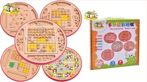 Set de joc din lemn, multifuncțional pentru șah, damă și șah militar — potrivit pentru diferite situații; vârsta 7–60; dezvoltă coordonarea mână-ochi și abilitățile cognitive