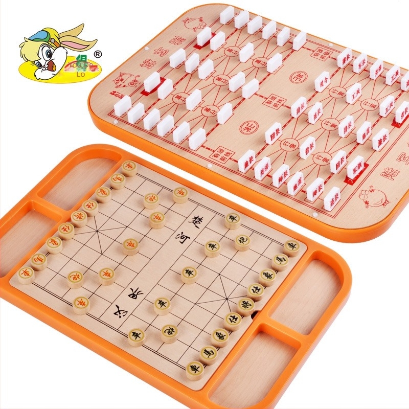 Set de joc din lemn, multifuncțional pentru șah, damă și șah militar — potrivit pentru diferite situații; vârsta 7–60; dezvoltă coordonarea mână-ochi și abilitățile cognitive