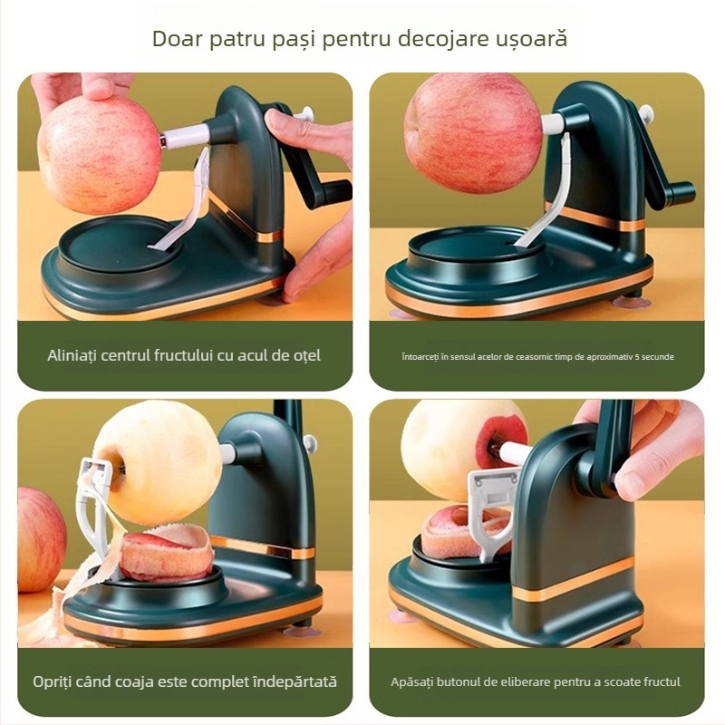 Curățător de mere cu manivelă – multifuncțional, din oțel inoxidabil + ABS, design minimalist modern