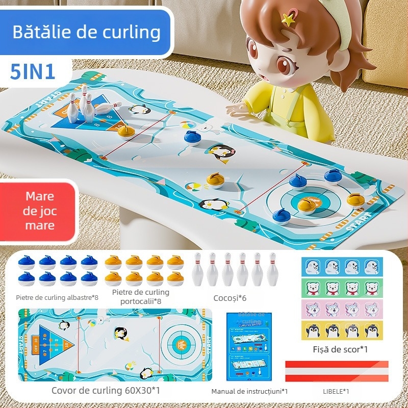 Joc de hochei pe masă - cinci în unu: curling și bowling, jucărie educațională interactivă pentru copii 4–6 ani, potrivit pentru interior