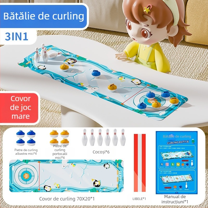 Joc de hochei pe masă - cinci în unu: curling și bowling, jucărie educațională interactivă pentru copii 4–6 ani, potrivit pentru interior