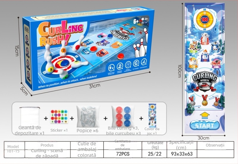 Joc de hochei pe masă pentru copii, pentru doi jucători, din plastic, educațional și interactiv, destinat copiilor între 4 și 6 ani.