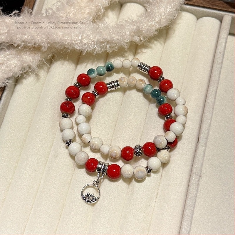 Brățară ceramică cu flori, lucrată manual, pentru femei, stil dulce